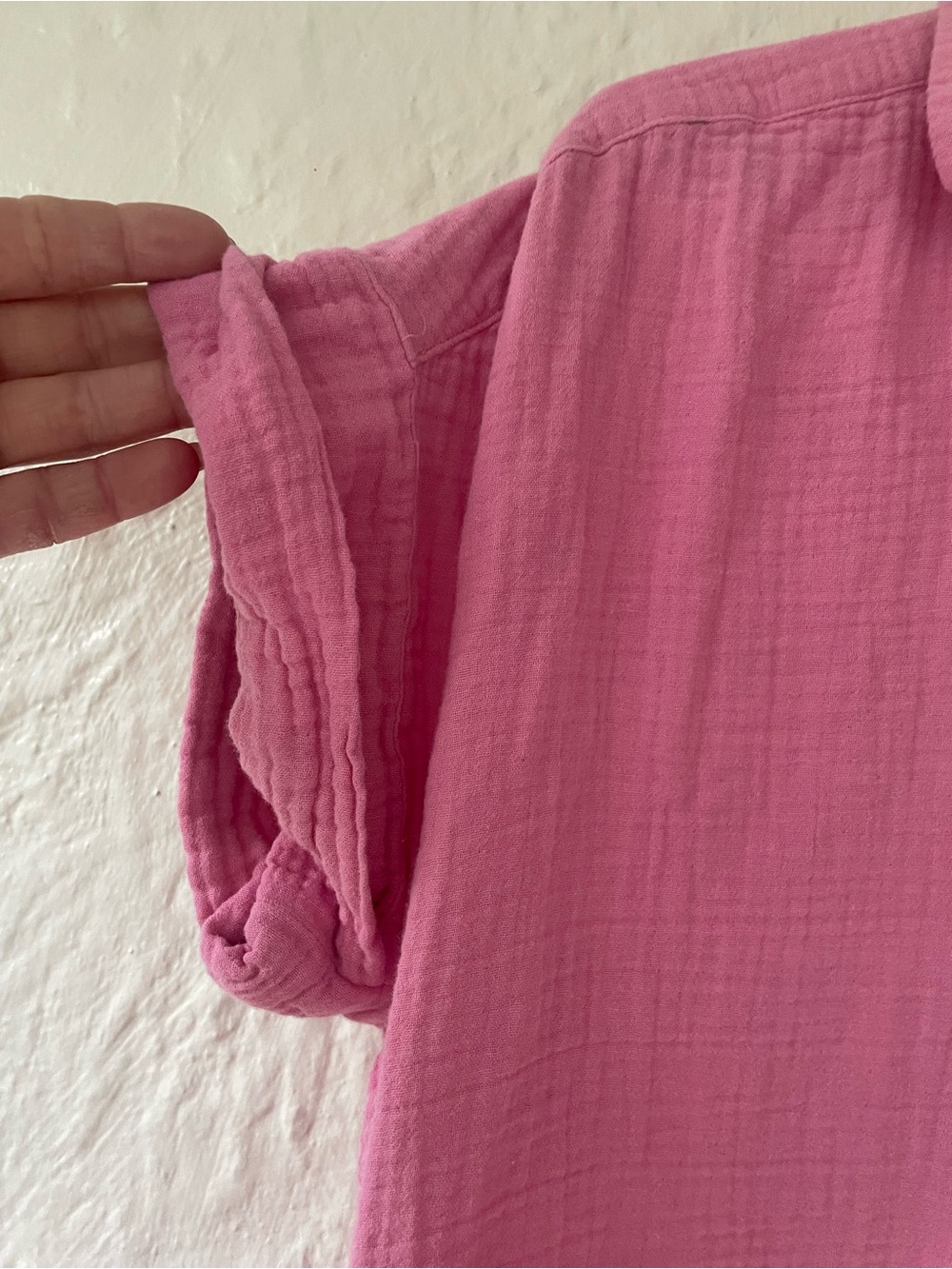 J Crew pink cotton gauze popover short-sleeve shirt dress, v-neck, pockets; M - Picture 2 of 6